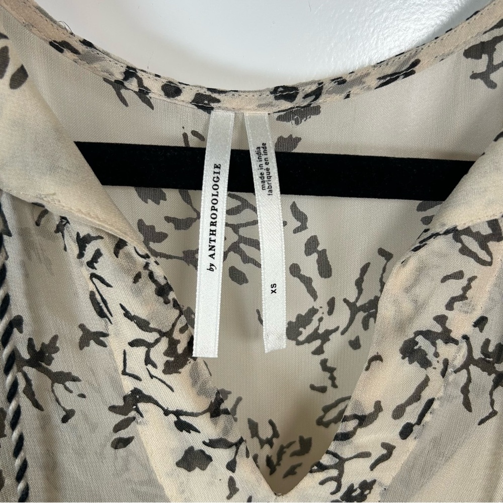 Anthropologie Talulah Cream and Black Ruched‎ Tiered Midi Dress Size XS Boho - Picture 7 of 16